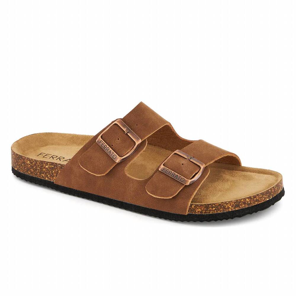 NEW FERRATO men's double buckle strap sandal in brown
